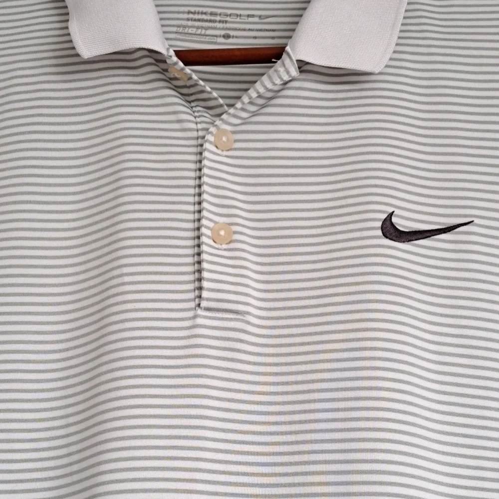 Nike Golf  Dri-Fit Grey & White Striped Shirt     Size L